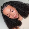 Short Bob Braid Wigs Human Hair Afro Kinky Curly Lace Front Wigs for Women Natural Black 250% Density Brazilian Remy Hair 16inch