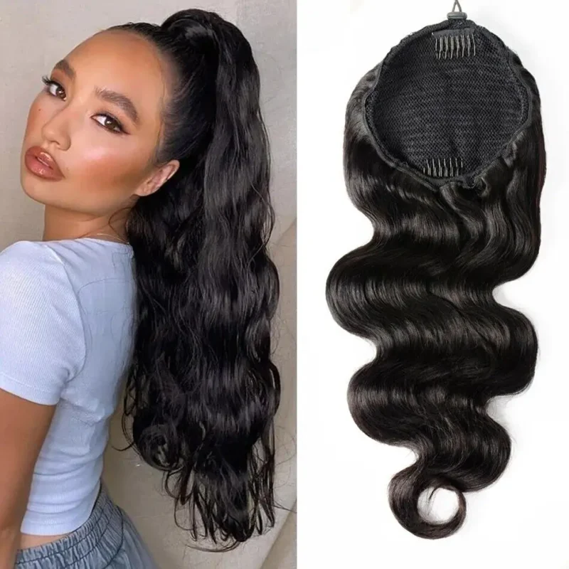 Body Wave Human Hair Drawstring Ponytail Extensions Remy Hairpiece Natural Ponytail Clip In Hair Extensions For Woman 100G/piece