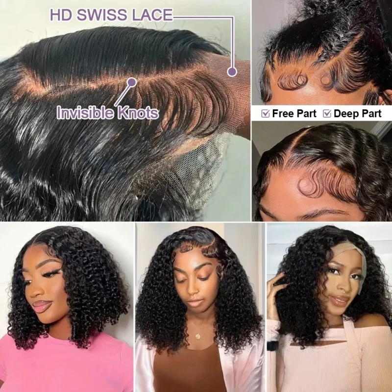 Wear And Go 100 Half Bob Wigs Human Hair 13x6 Glueless Lace Front Braided Wig Hd Frontal Kinky Burmese Curly Bob Deep Wave Water