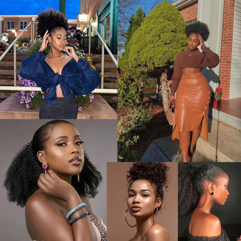 Maxine Afro Kinky Curly Drawstring Ponytail Hair Extensions Indian 100% Remy Human Hair Afro Curly Clip in Human Hair Extensions