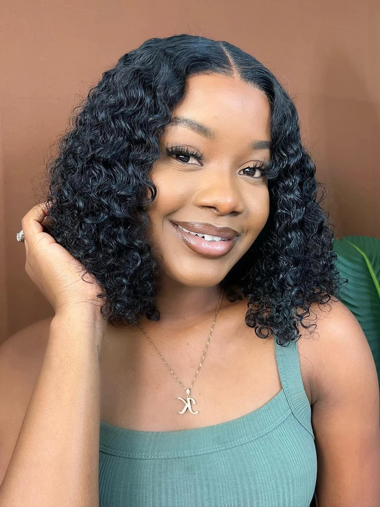 Wear And Go 100 Half Bob Wigs Human Hair 13x6 Glueless Lace Front Braided Wig Hd Frontal Kinky Burmese Curly Bob Deep Wave Water