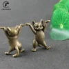 Antique Copper Cartoon Kung Fu Cat Statue Desktop Ornaments Metal Brass Animal Figurines Miniatures Home Decorations Accessories