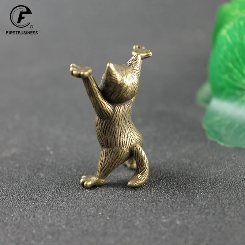 Antique Copper Cartoon Kung Fu Cat Statue Desktop Ornaments Metal Brass Animal Figurines Miniatures Home Decorations Accessories