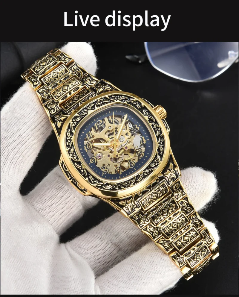 LONGLUX Automatic mechanical watch alloy steel vintage retro luxury waterproof skeleton ffordable 40mm wholesale Watch for Men