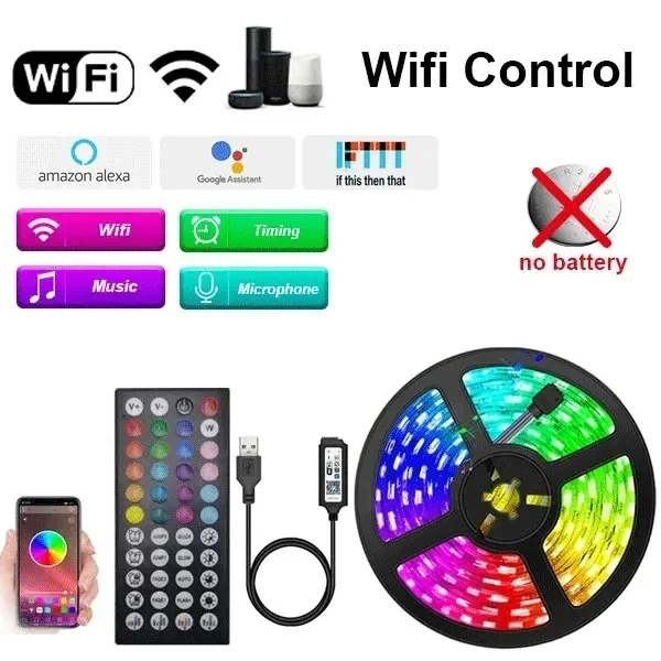 1-30M Usb Adhesive Rgb Led Strip Light With Remote Control 5Volt Wifi Bluetooth Controller Led Band Tape 15M 25M 5M 3M 2M 4Meter