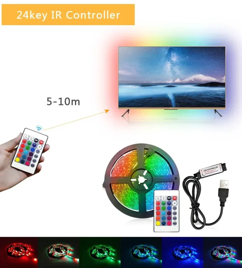 1-30M Usb Adhesive Rgb Led Strip Light With Remote Control 5Volt Wifi Bluetooth Controller Led Band Tape 15M 25M 5M 3M 2M 4Meter