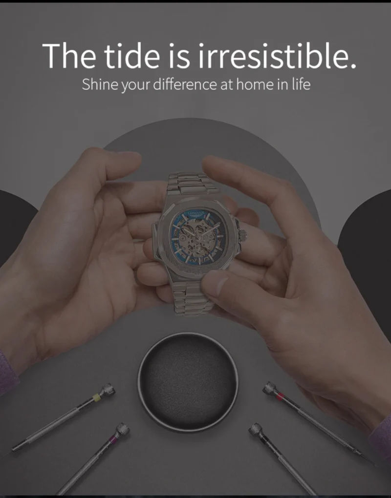 LONGLUX Men automatic mechanical watch luxury watches waterproof skeleton business cheap wholesale stainless steel gift watch