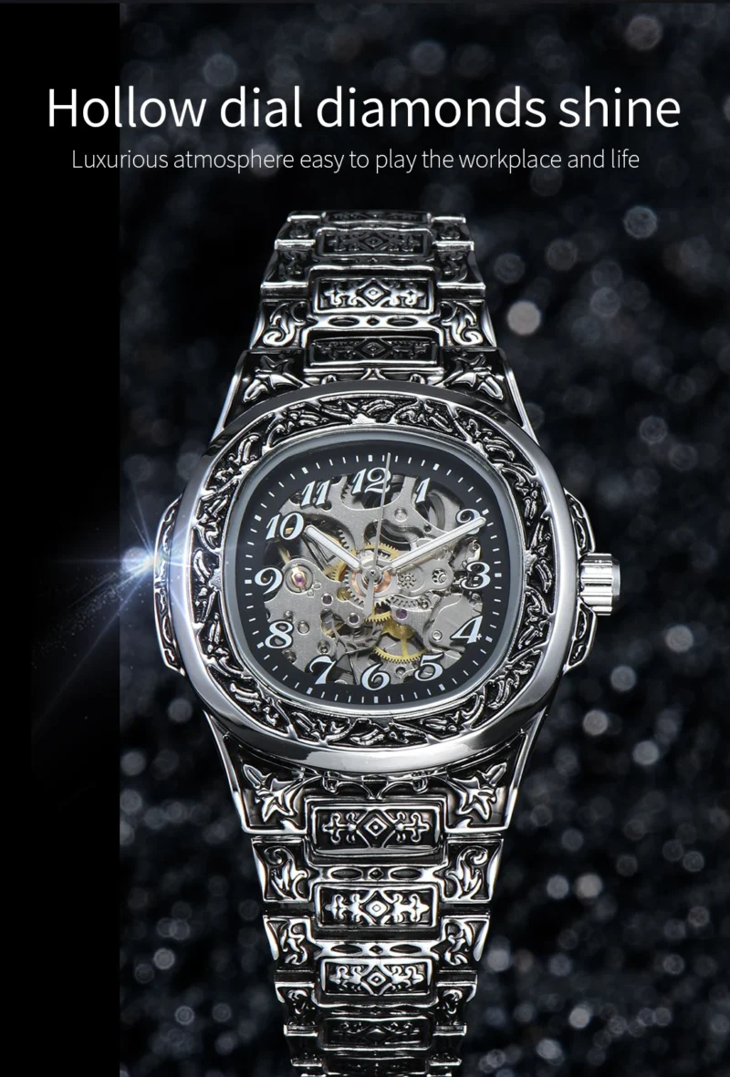 LONGLUX Automatic mechanical watch alloy steel vintage retro luxury waterproof skeleton ffordable 40mm wholesale Watch for Men