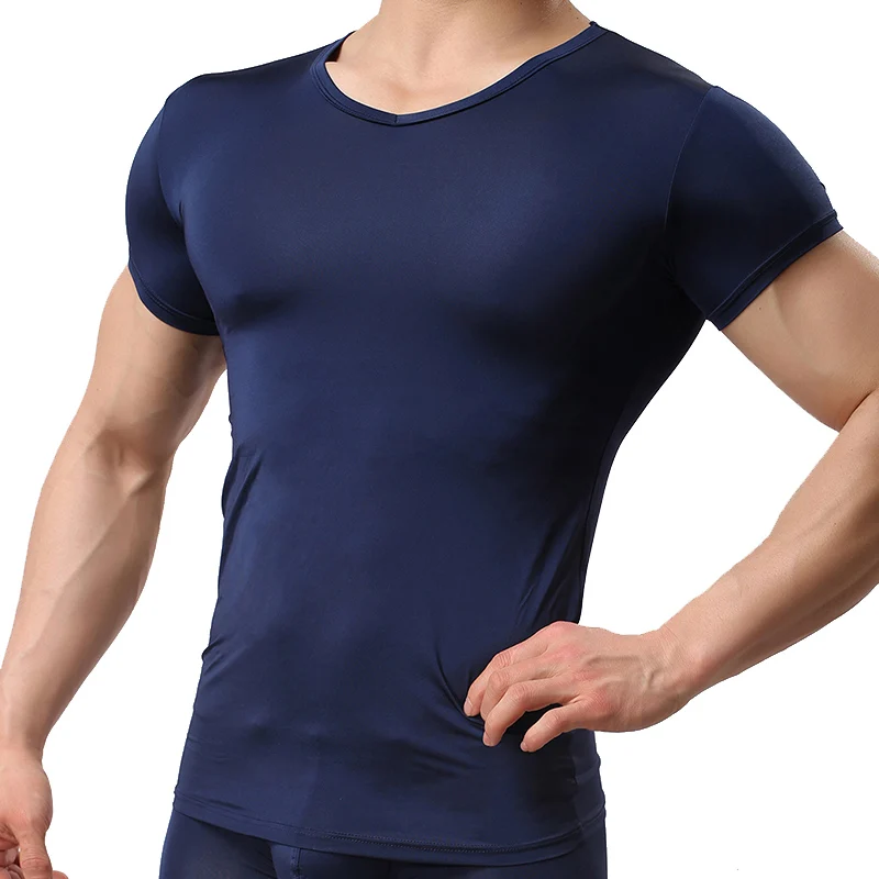 Ice Silk T Shirt for Men Summer Breathable Short Sleeve Tops Men's Quick Dry T-shirt Trainer Slim Tops