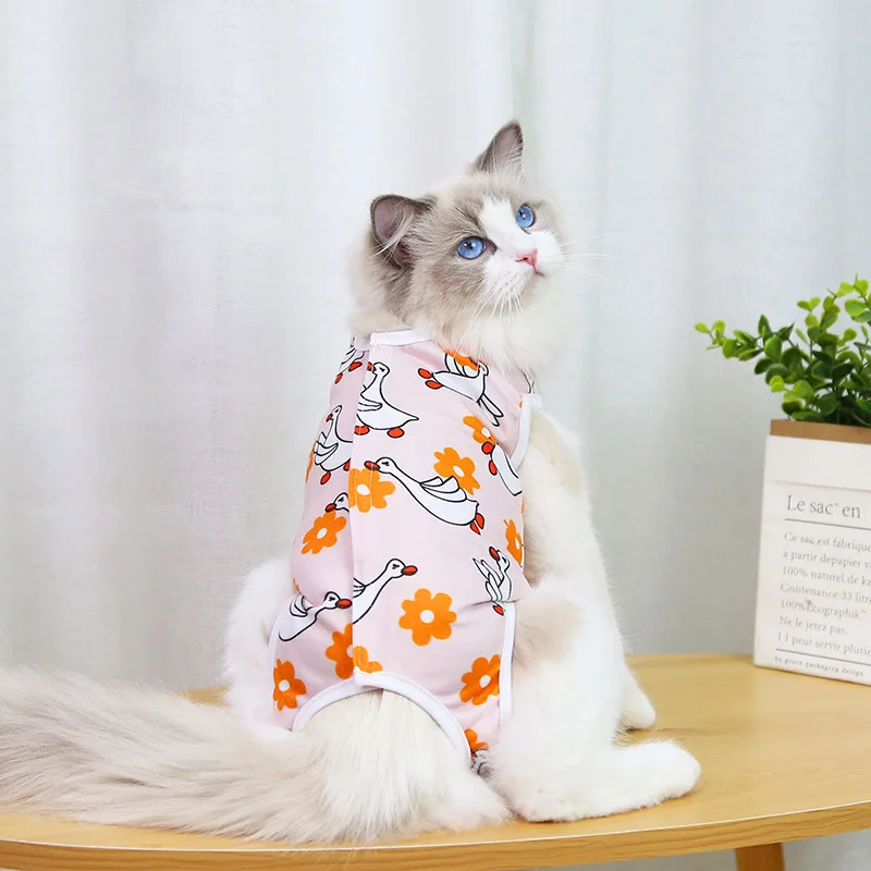 Cat Weaning Sterilization Suit Small Dog Cats Jumpsuit Anti-lick Recovery Clothing After Surgery Cute Print Pet Care Clothes