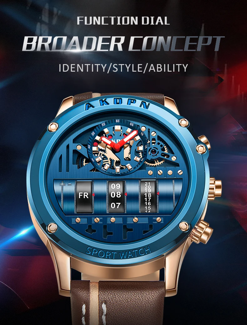 Luxury Mechanical Watch For Men Business Casual Watches Male Creative Men WristWatch Unique Rotate Date Leather Strap Watches