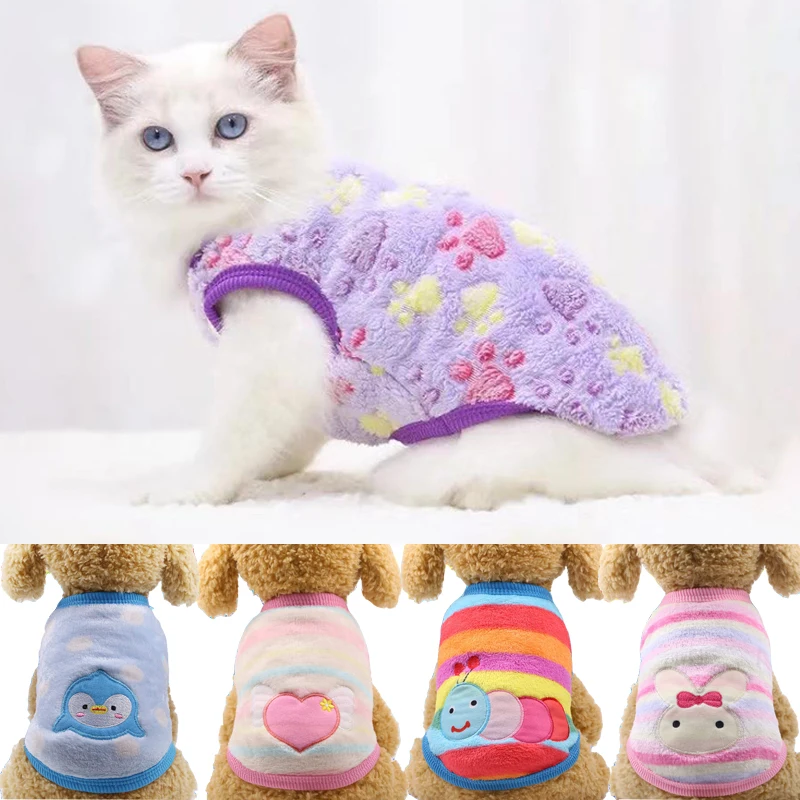 Cartoon Fleece Pet Cat Clothes Winter Warm Pet Dog Vest Puppy Cat Sweater Dog Clothes For Small Dogs Cats Coat Jacket Pet Outfit