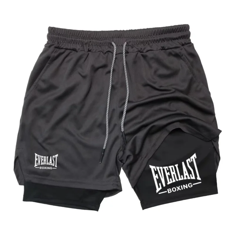 S1753adeabce84eeebe30c8073f2ea4a0S.webp Men's compression gym shorts, EVERLAST printed sports pants, double layered, quick drying, basketball, muscle, fitness RL0365