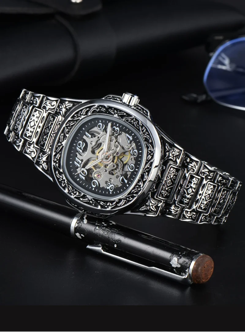 LONGLUX Automatic mechanical watch alloy steel vintage retro luxury waterproof skeleton ffordable 40mm wholesale Watch for Men