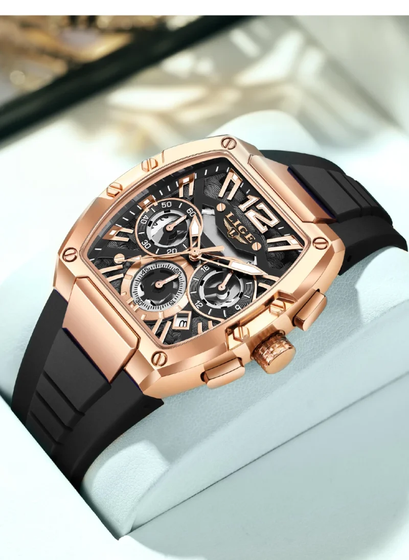 LIGE Sports Man Watch Tonnea Hollow Design Quartz Men Wristwatches Chronograph Waterproof Luminous Silicone Strap Watches Male