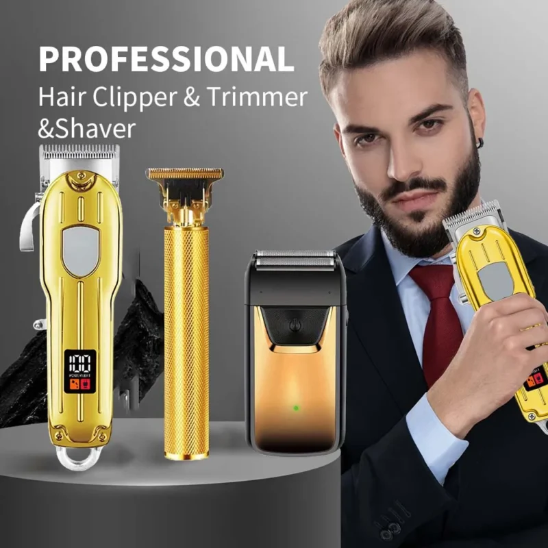 Professional Hair Clipper and Trimmer Set Men Electric Razor Shavers Beard Trimmer Rechargeable Barber Clippers Haircut Kit