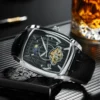AOKULASIC Tourbillon Skeleton Mechanical Watch for Men Luminous Hands Leather Strap Fashion Business Mens Watches Top Brand Gift