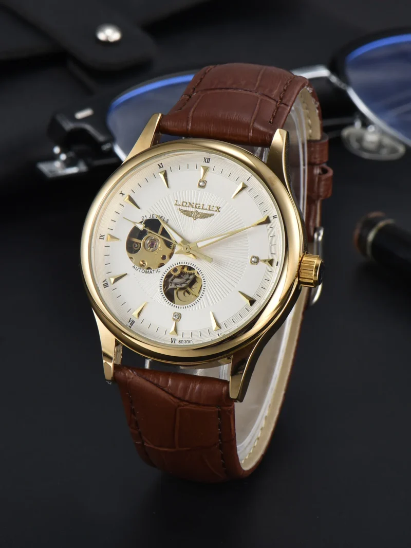LONGLUX automatic watch elegant style wholesale mechanical wristwatches skeleton rome waterproof  mens watch men gift