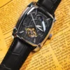 AOKULASIC Tourbillon Skeleton Mechanical Watch for Men Luminous Hands Leather Strap Fashion Business Mens Watches Top Brand Gift