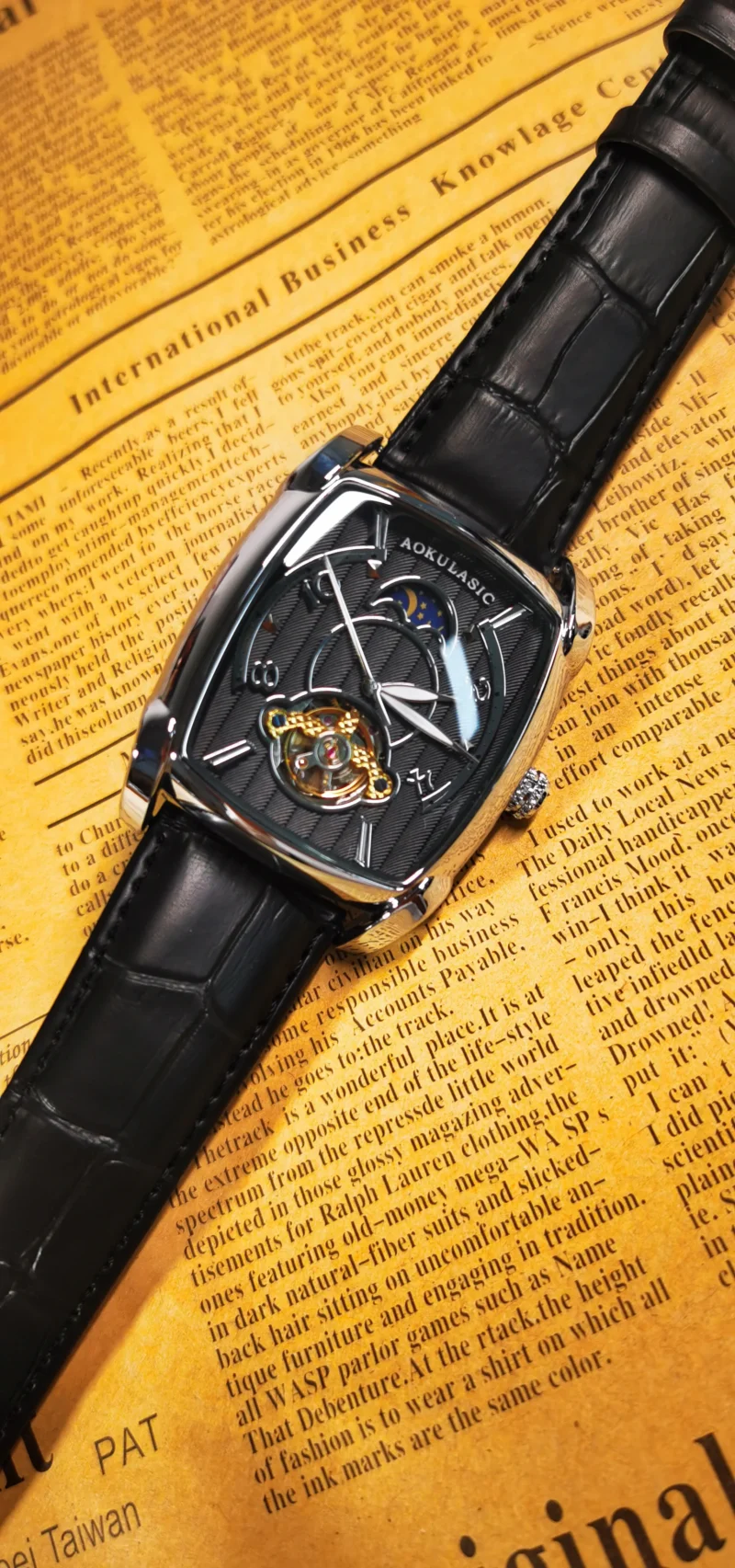 AOKULASIC Tourbillon Skeleton Mechanical Watch for Men Luminous Hands Leather Strap Fashion Business Mens Watches Top Brand Gift