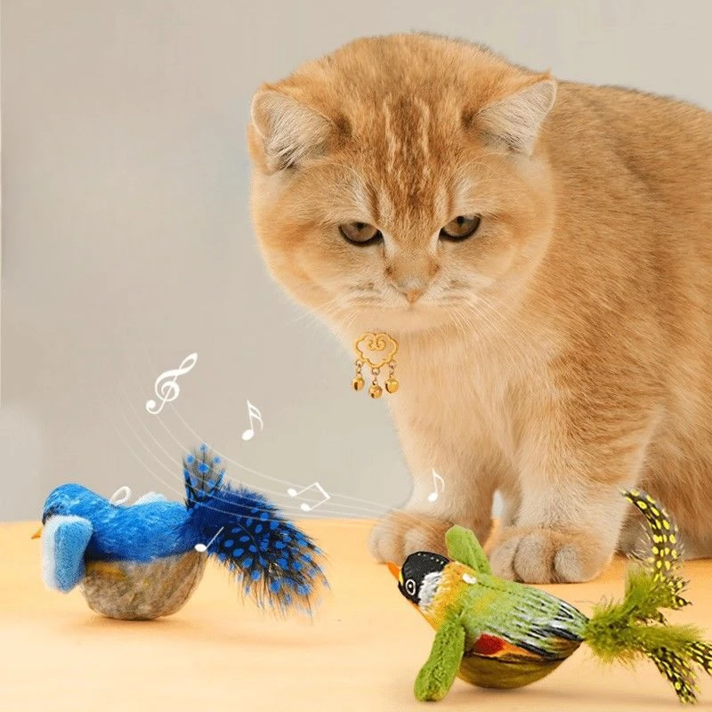 Indoor Interactive Birds Toy for Cat Chasing Teasing Toy Sounding Catnip Cat Teaser Toy Self-hilarity Wall Hanging Birds Cat Toy