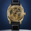 LONGLUX automatic watch retro style wholesale mechanical wristwatches skeleton carve waterproof leather no logo mens watch