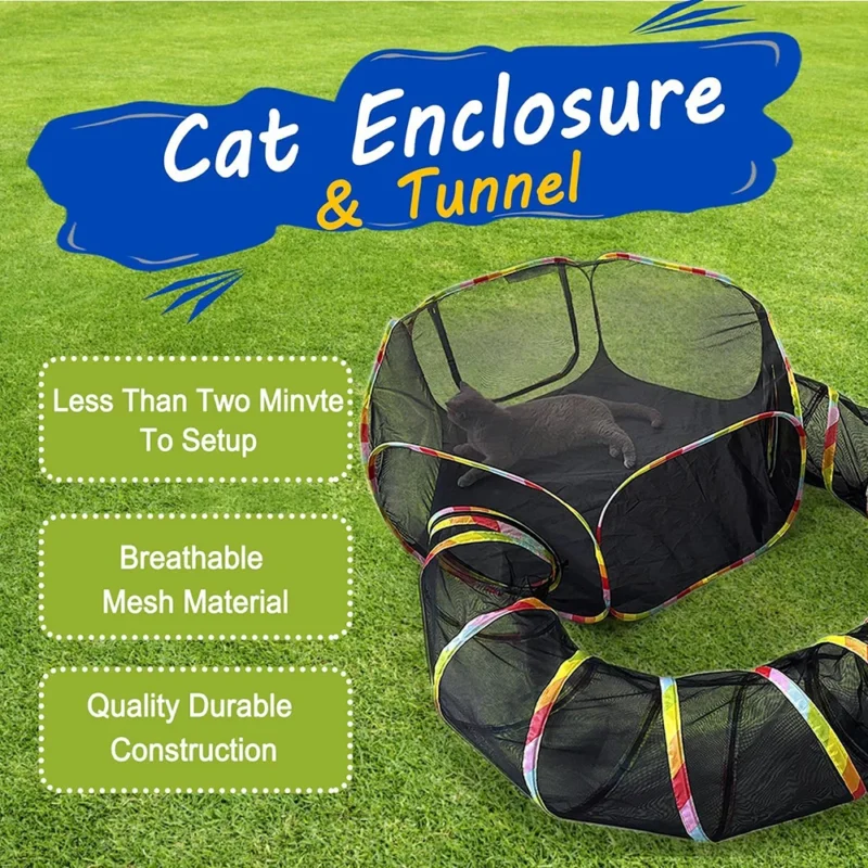 Outdoor Playground Cat Cage Outdoor Cat Tunnel Outdoor Portable Cat Tent with Storage Bag Outdoor Cat Fence Pet Fence