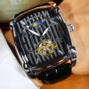 AOKULASIC Tourbillon Skeleton Mechanical Watch for Men Luminous Hands Leather Strap Fashion Business Mens Watches Top Brand Gift