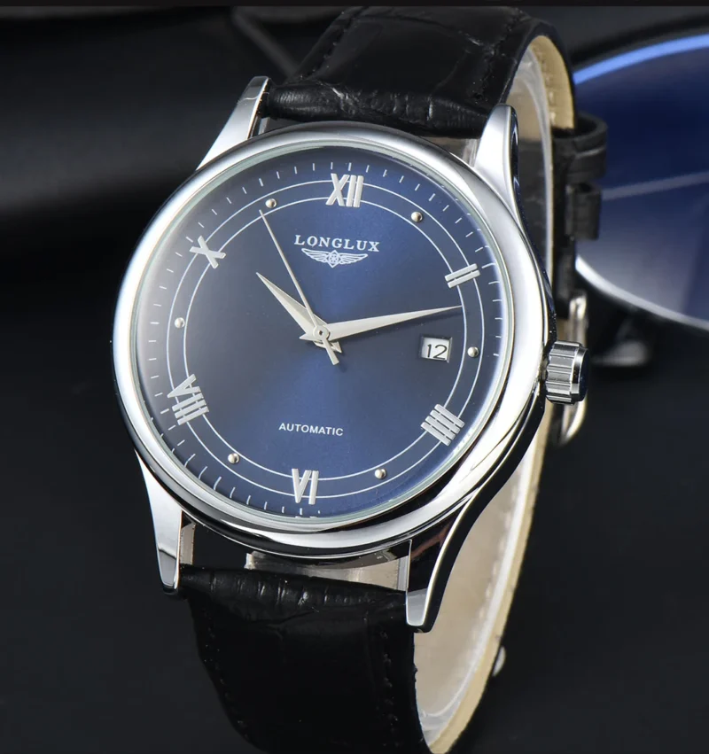 LONGLUX automatic man watch wholesale mechanical watches simple versatile date waterproof fashion leather man watch men gift