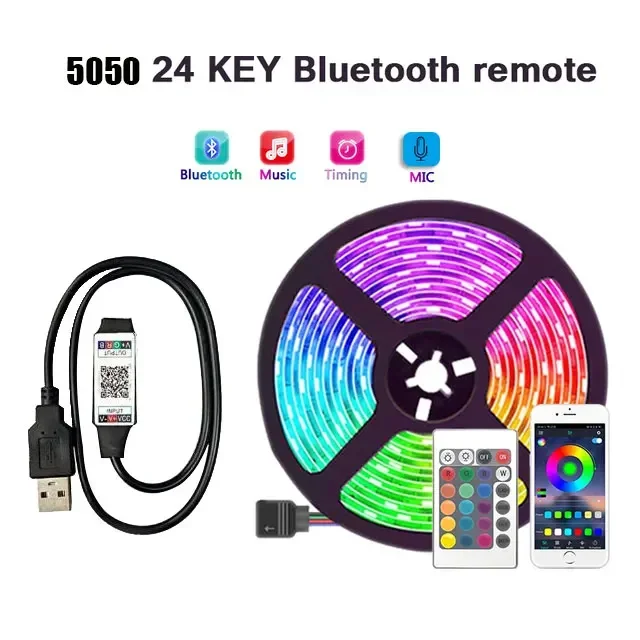 1-30M Usb Adhesive Rgb Led Strip Light With Remote Control 5Volt Wifi Bluetooth Controller Led Band Tape 15M 25M 5M 3M 2M 4Meter