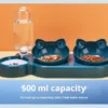 Pet Bowls With Water Feeder, 3 In 1 Ear Design Tilted Cat Water And Food Bowl Set With Gravity Water Bottle For Neck Protection