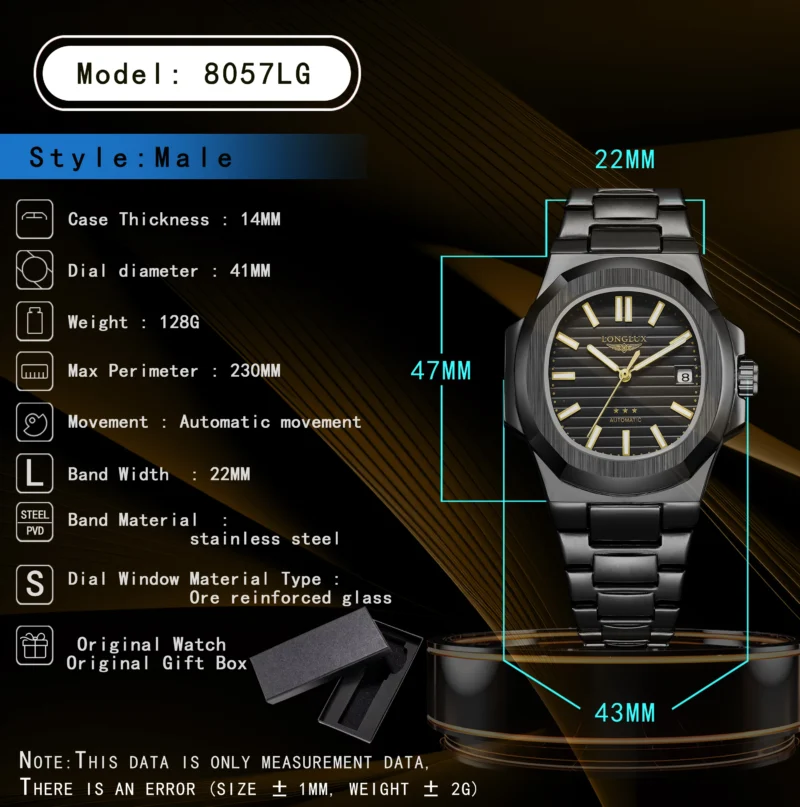 S3f35ec382aa54e67ab9e26a05a745012a.webp LONGLUX automatic watch business luxury mechanical wristwatches wholesale steel date waterproof mens watch men gift