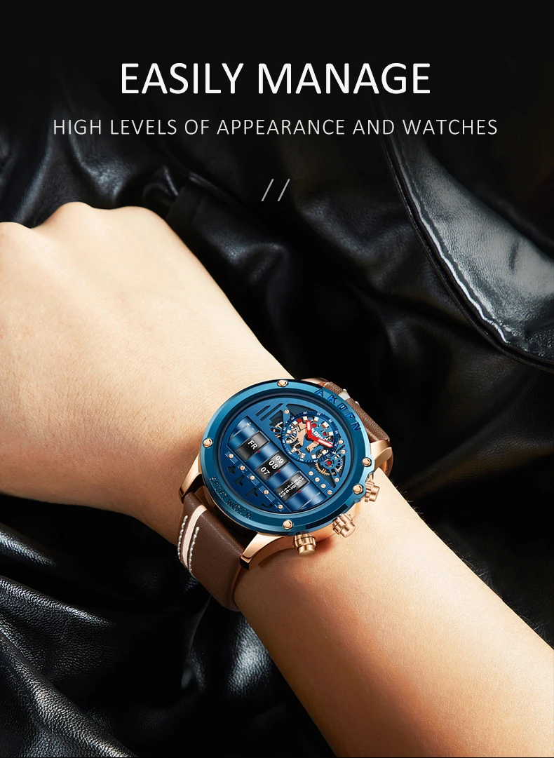 Luxury Mechanical Watch For Men Business Casual Watches Male Creative Men WristWatch Unique Rotate Date Leather Strap Watches