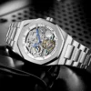 Forsining Silver Automatic Watch Men 3D Diamond Dial Irregular Tourbillon Skeleton Mechanical Wristwatches Luminous Hands Clock