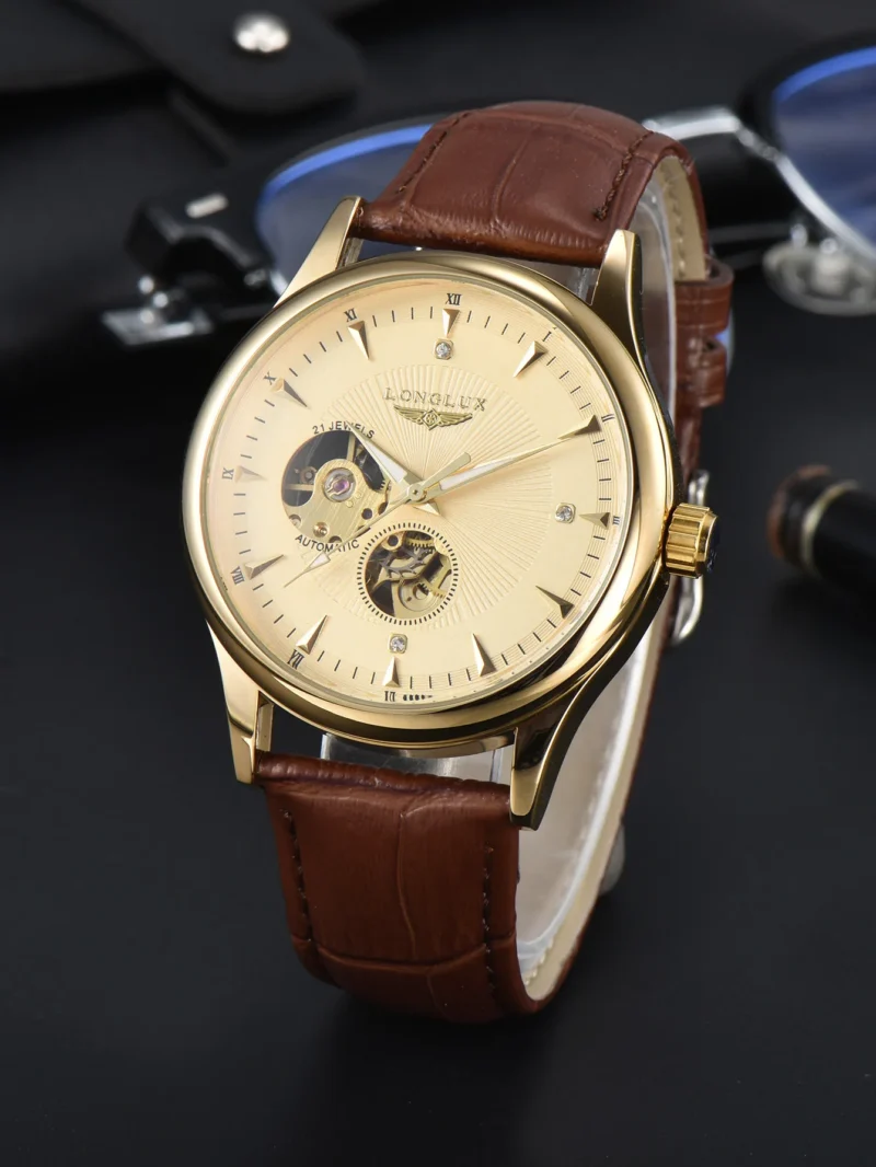 LONGLUX automatic watch elegant style wholesale mechanical wristwatches skeleton rome waterproof  mens watch men gift