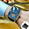 AOKULASIC Tourbillon Skeleton Mechanical Watch for Men Luminous Hands Leather Strap Fashion Business Mens Watches Top Brand Gift