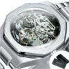 Forsining Silver Automatic Watch Men 3D Diamond Dial Irregular Tourbillon Skeleton Mechanical Wristwatches Luminous Hands Clock
