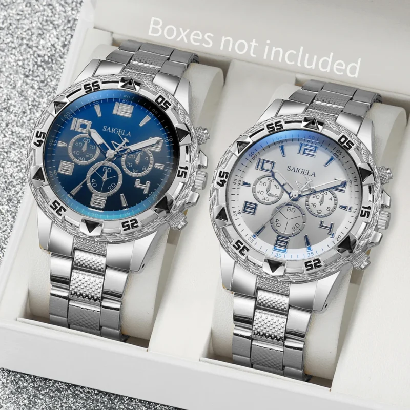 2pcs/set Men Business Watches Fashion Arabic Dial Steel Band Male's Quartz Watch Set (Without Box）