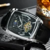 AOKULASIC Tourbillon Skeleton Mechanical Watch for Men Luminous Hands Leather Strap Fashion Business Mens Watches Top Brand Gift