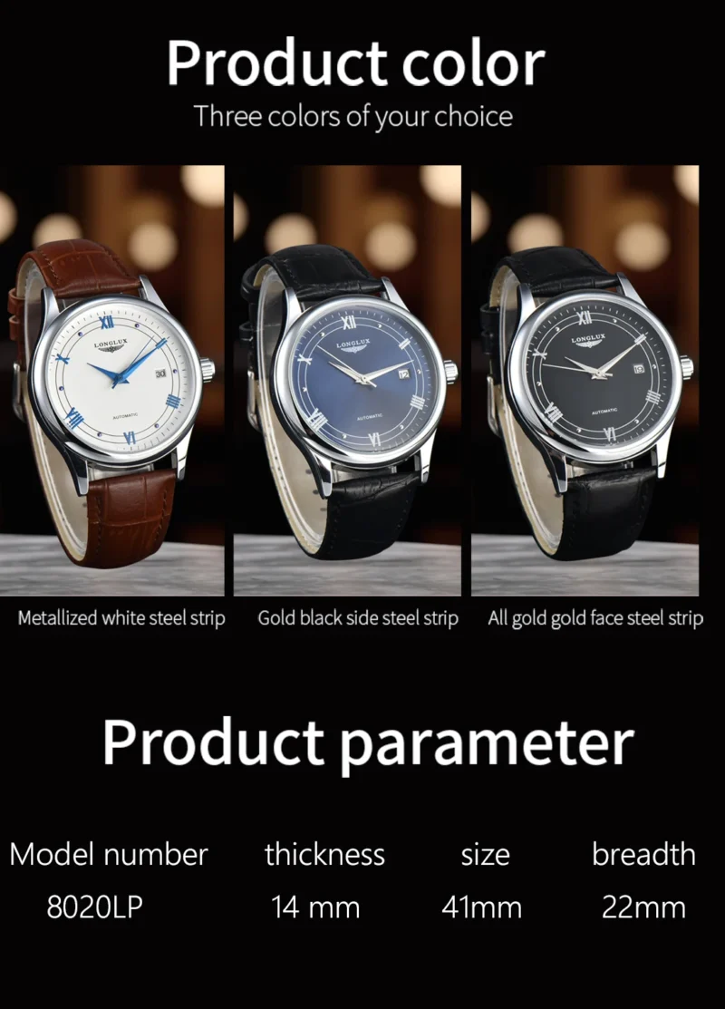 LONGLUX automatic man watch wholesale mechanical watches simple versatile date waterproof fashion leather man watch men gift