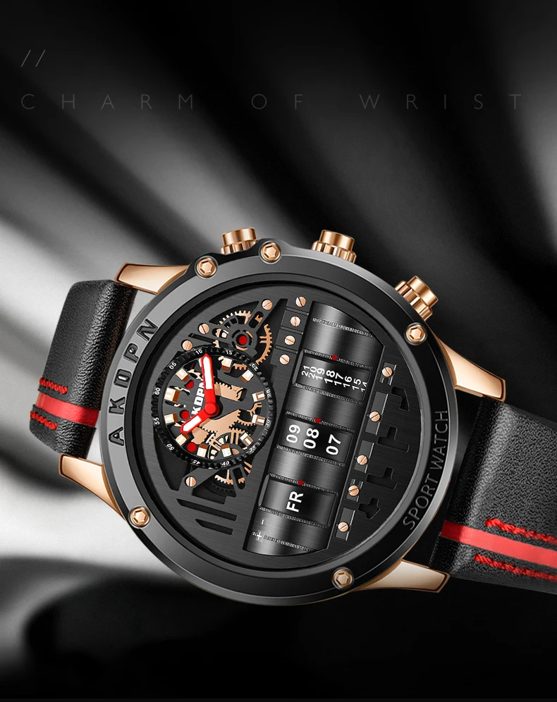 Luxury Mechanical Watch For Men Business Casual Watches Male Creative Men WristWatch Unique Rotate Date Leather Strap Watches