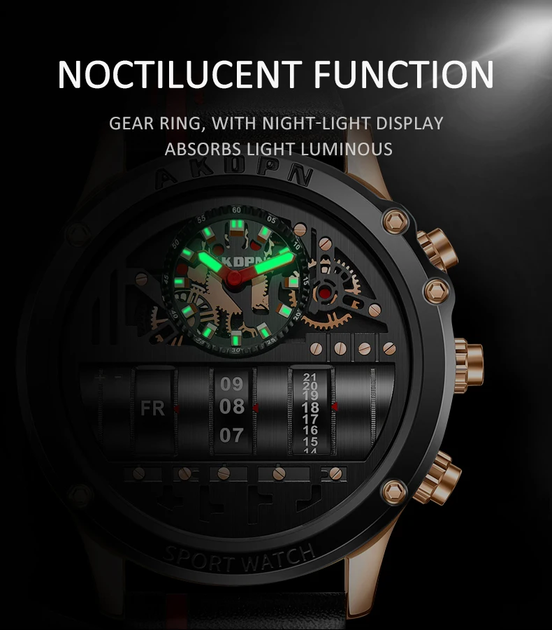 Luxury Mechanical Watch For Men Business Casual Watches Male Creative Men WristWatch Unique Rotate Date Leather Strap Watches
