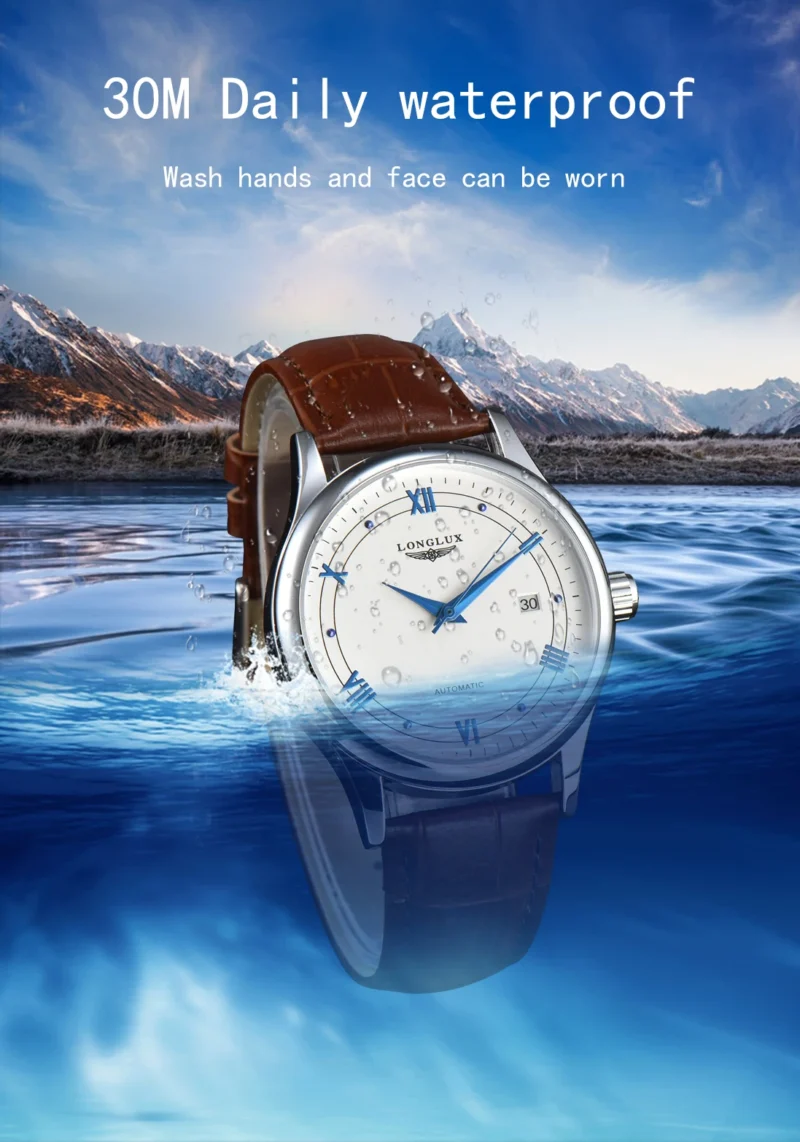 LONGLUX automatic man watch wholesale mechanical watches simple versatile date waterproof fashion leather man watch men gift