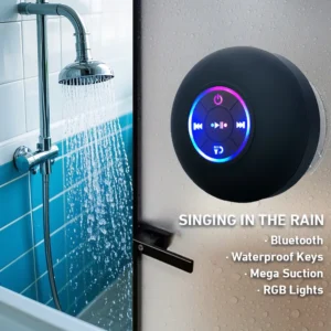 Waterproof Bluetooth Speaker with Colorful LED Lights, Strong Suction Cup & Phone Holder, Portable Mini Speaker for Outdoor/Show