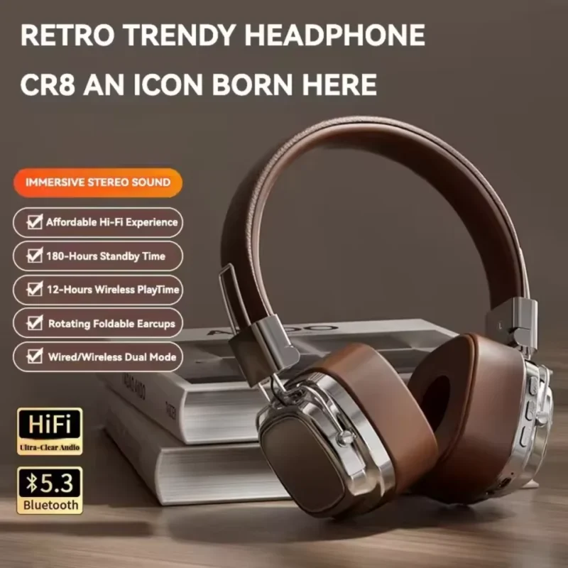 2025 New 5.3 Foldable Wireless Bluetooth Headsets Headset Gamer Choice Retro Over Ear Headphones DJ Stereo Sounds Bluetooth