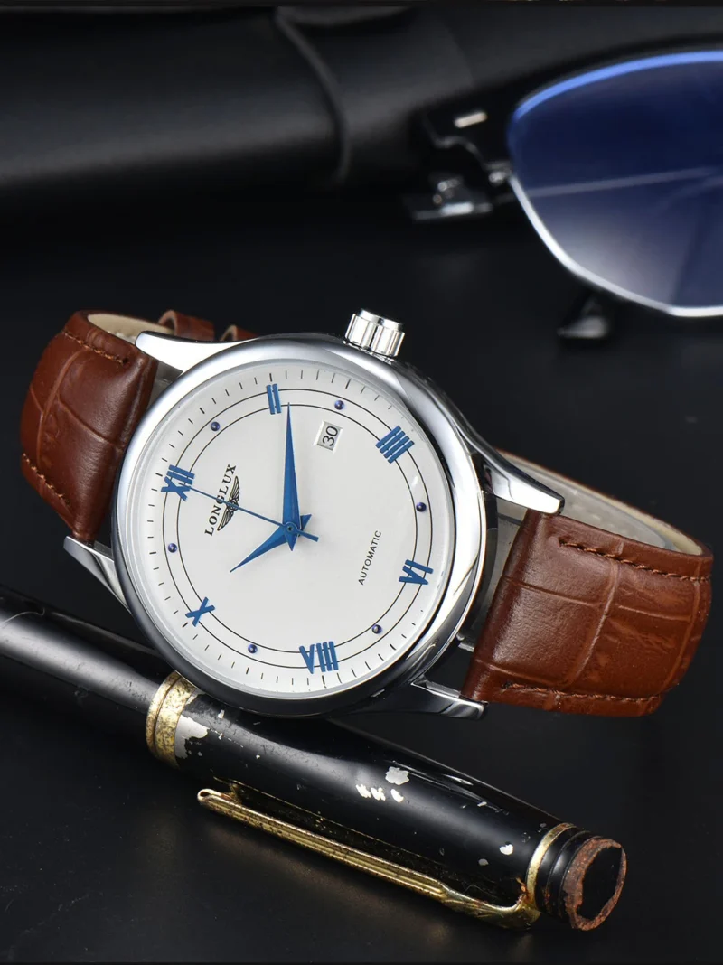 LONGLUX automatic man watch wholesale mechanical watches simple versatile date waterproof fashion leather man watch men gift