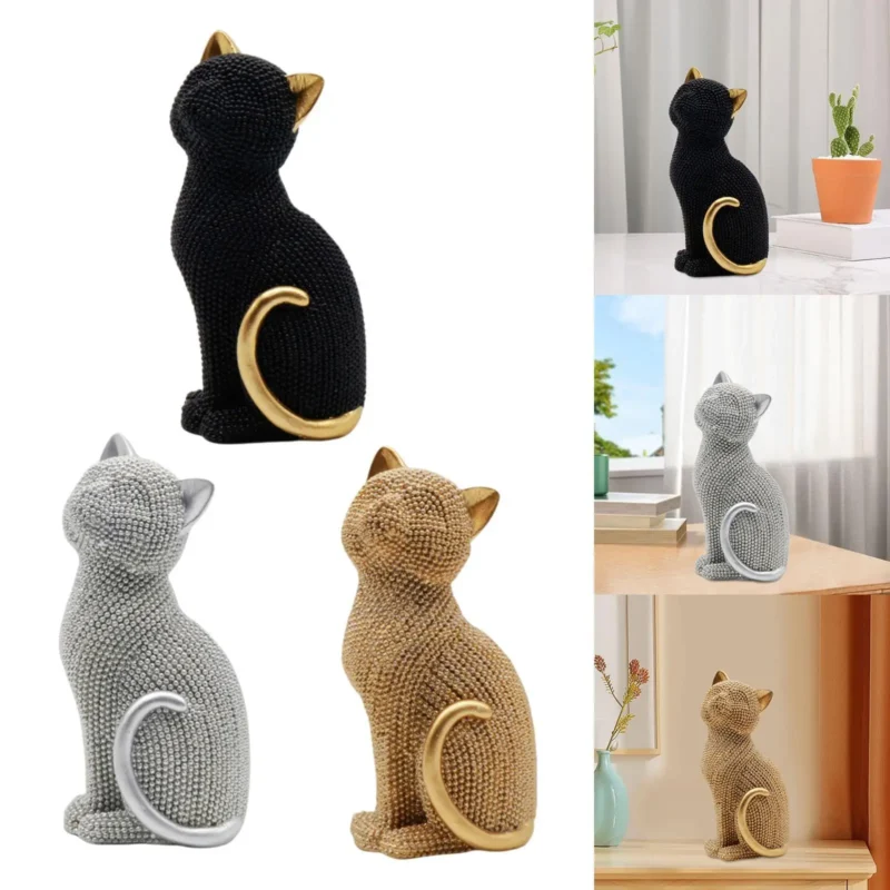Cat Statue Resin Collectible Art Crafts Creative Animal Sculpture Tabletop Ornament for Cabinet Shelf Entrance Bookshelf Bedroom