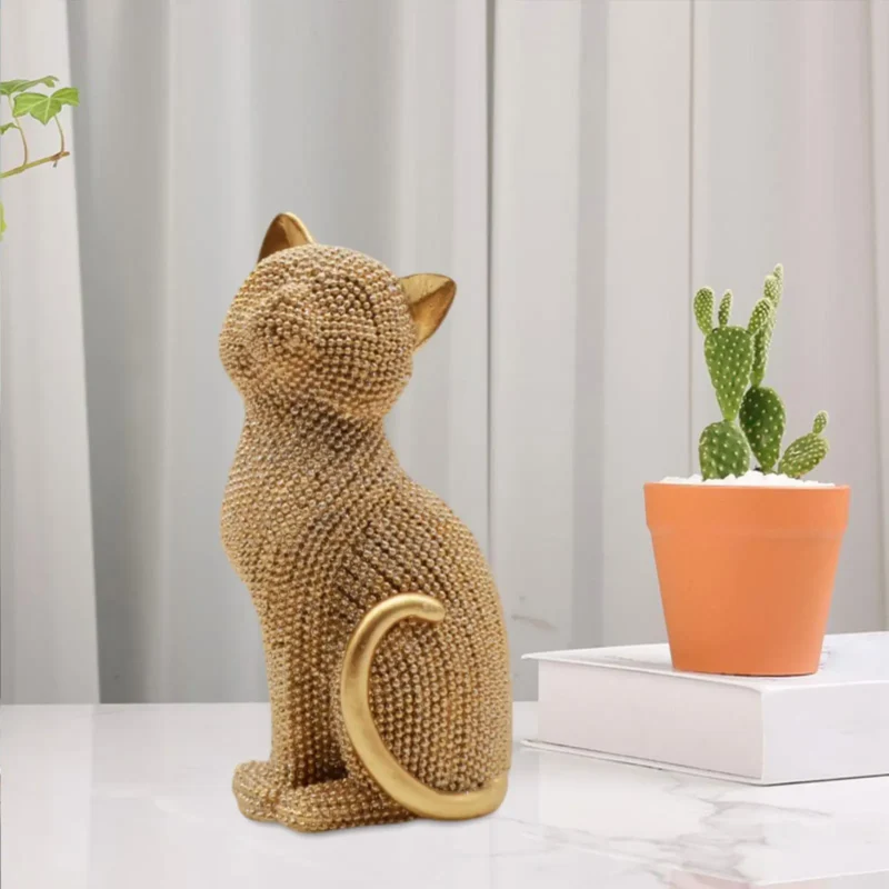 Cat Statue Resin Collectible Art Crafts Creative Animal Sculpture Tabletop Ornament for Cabinet Shelf Entrance Bookshelf Bedroom