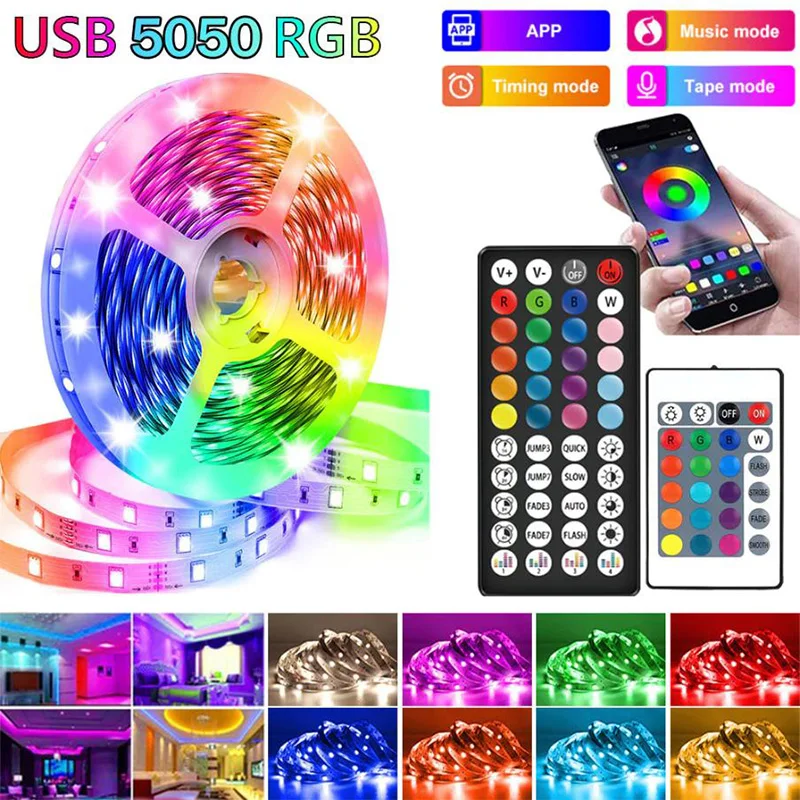 S60f565dec6d946cea01eb7f08a2907ab2.webp WIFI Led Lights for Room Music Sync RGB Led Strip Lights 10m 20m 30m Flexible Ribbon for Room Bedroom Gaming Decor TV Backlights
