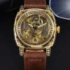 LONGLUX automatic watch retro style wholesale mechanical wristwatches skeleton carve waterproof leather no logo mens watch